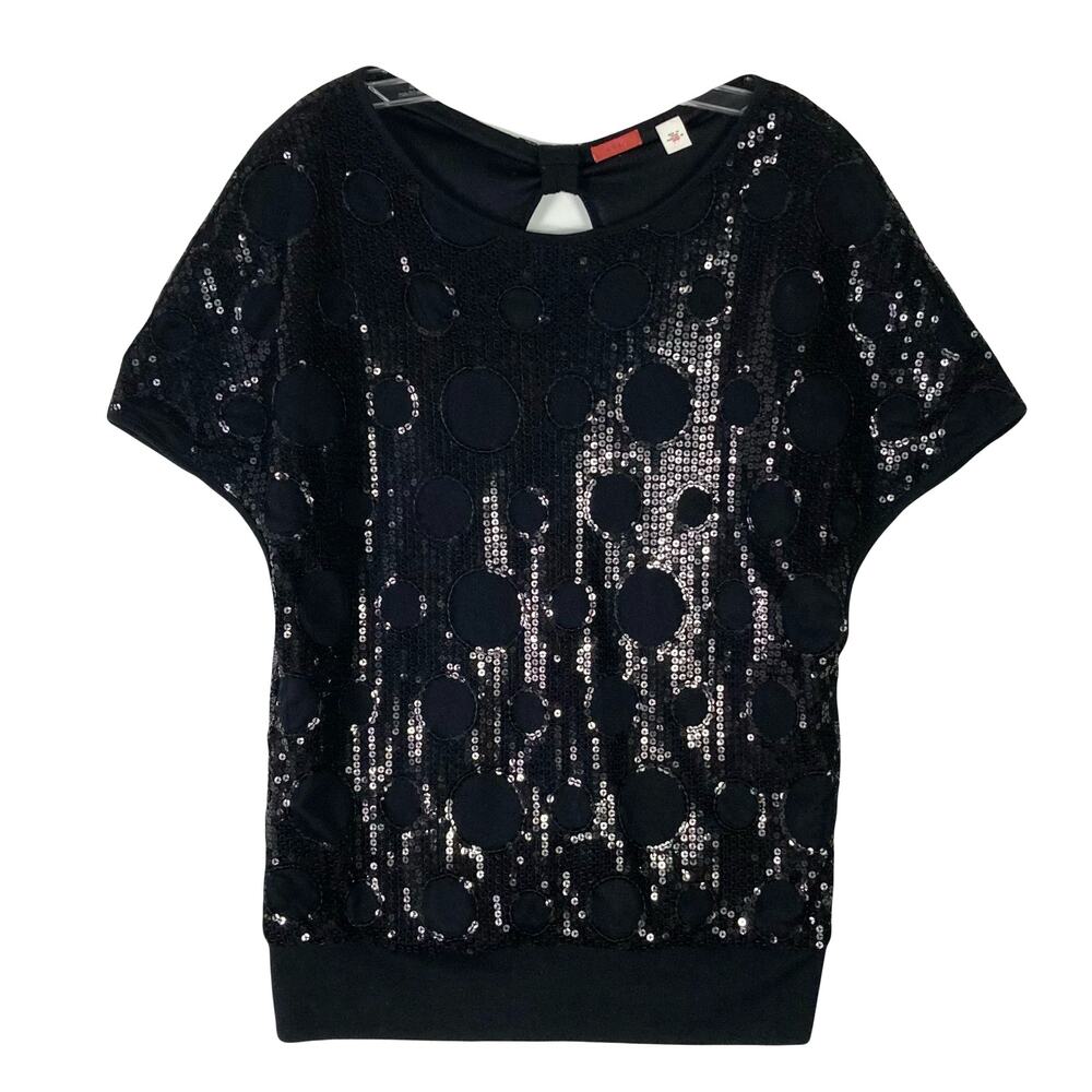 NWOT LUX URBAN OUTFITERS Top M Black Sequins-Circles Oversized CutOut-Back Shiny